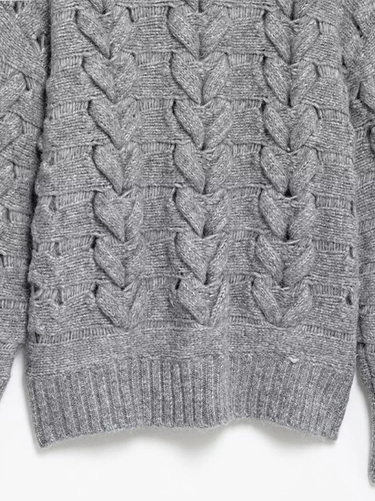 Knitted O-neck Sweaters Loose Gray Long Sleeve Pullover Sweater Woman Versatile Street Knitwear