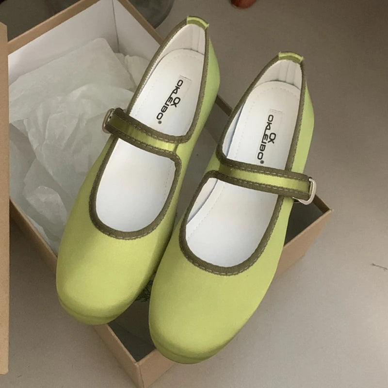 Comfort Satin Soft Sole Mary Jane Shoes Round Toe Shallow Flats Buckle Prom Designer Ballet Shoes