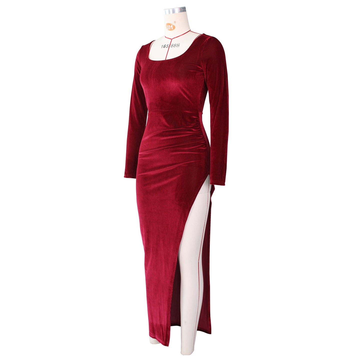 Velvet High Waist Slit Maxi Dress Long Sleeve Evening Party Dress