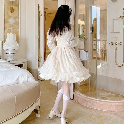 Lolita Kawaii Dress Long Sleeve Y2k Mini Dress Female Japanese Style One Piece Dress Korean Spring