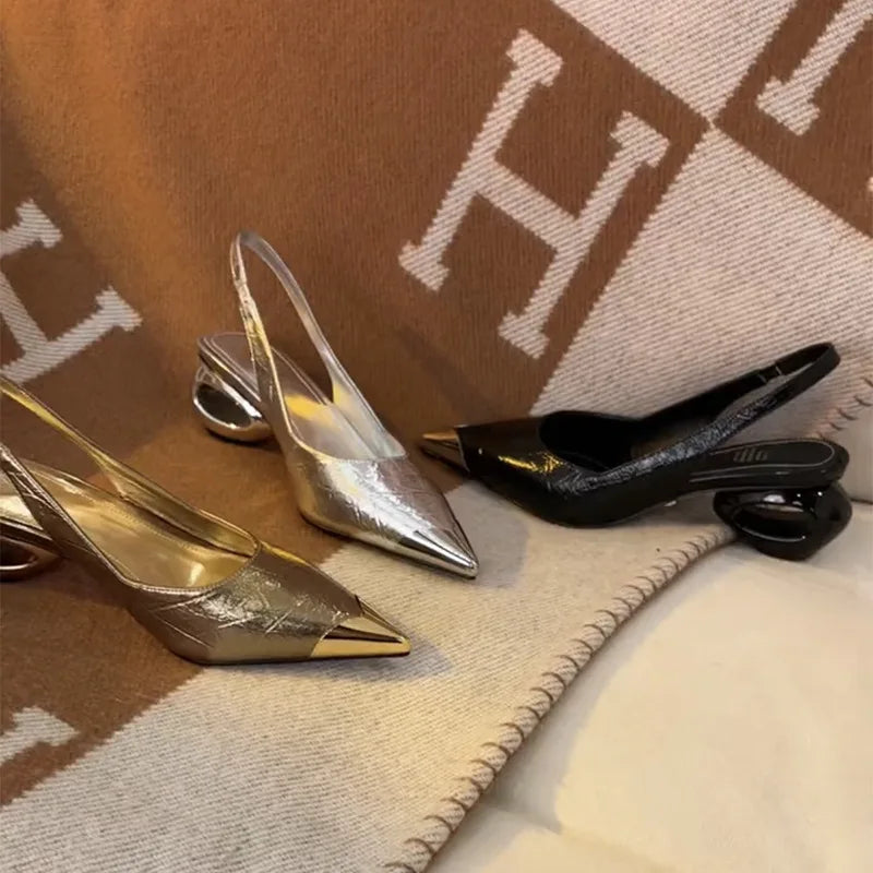 Strange Heel Dress Shoes Pointed Toe Slingbacks