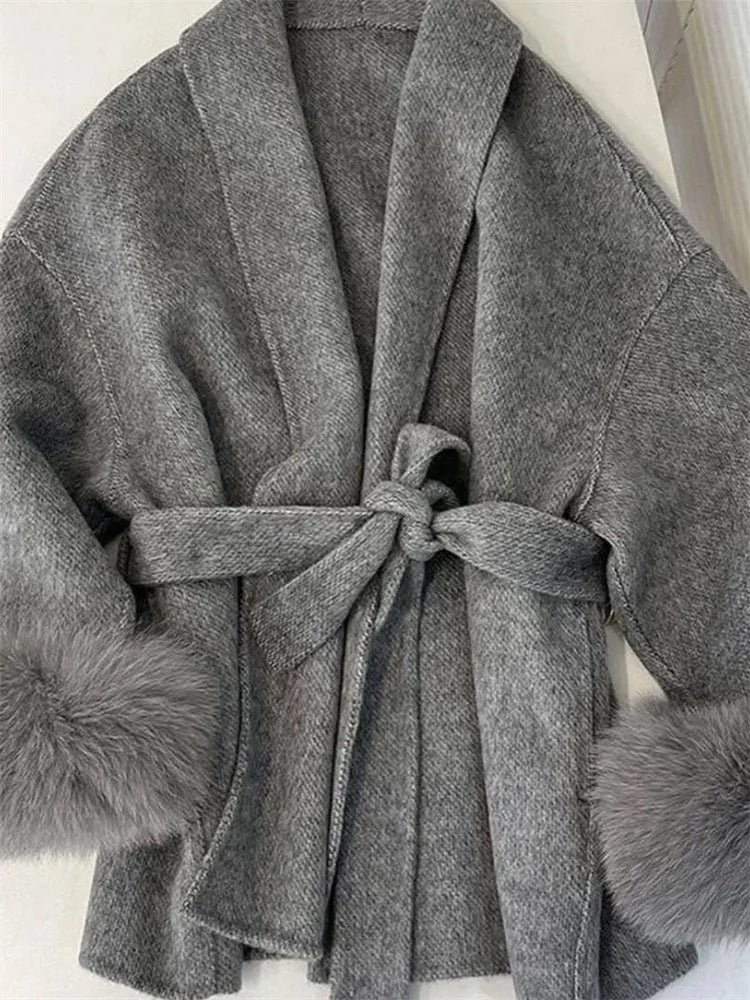 Fox Fur Wool Overcoat ’s Short Coat Office Lady Double-sided Woolen Coat New Cardigan Jackets Loose