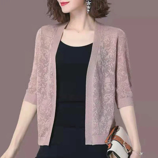 Hollow Lace Sunscreen Cardigan Sweater Wide Loose Air Conditioning Knitted Sweater Thin Section Female Spring Autumn