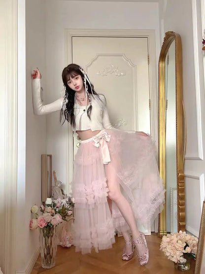 Princess Sweet Lolita Thin Wisteria Fake Twopiece Alpaca Wool Slimming Knit Cardigan