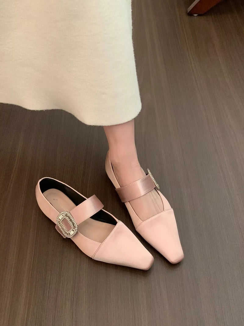 New Satin Flat Shoes Flashing Rhinestone Decoration Ballet Shoes Soft and Comfortable Dress