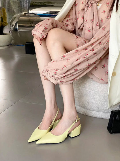 New Spring Designer Pumps Pointed Toe Square Heels Mule Shoes Zapatos De Mujer