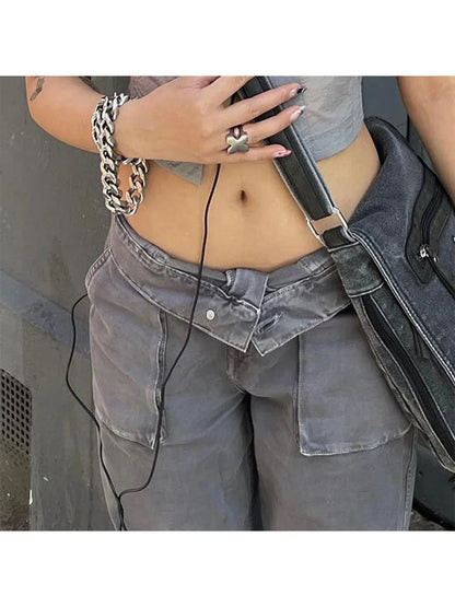 Woman Old Money Jeans Dark Academia Denim Japanese Pants Bf Style Trousers Sweatpants Cargo High Street Pants Ins
