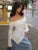 Strip Ruched Classic T-shirts Unique Asymmetrical Long Bell Sleeve Off Shoulder Slim Fit Top Wild