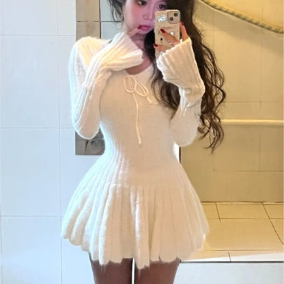 Autumn Winter Knitted Dresses for Woman Y2k Harajuku Slim Sweater Dress New Mini Party Dress