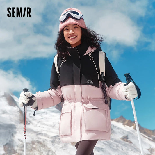 Down Jacket Mid-length Three-proof Loose Heat Storage Raglan Sleeves New Winter Color Matching Waist Coat