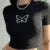 Y2k Butterfly Printed Round Neck Short T-shirt Spring/summer Short Sleeved Slim Fit Top