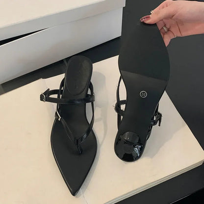New Pointed Buckle Wedge Flip Flops Beach Dress Brand Designer Mule Shoes Slippers