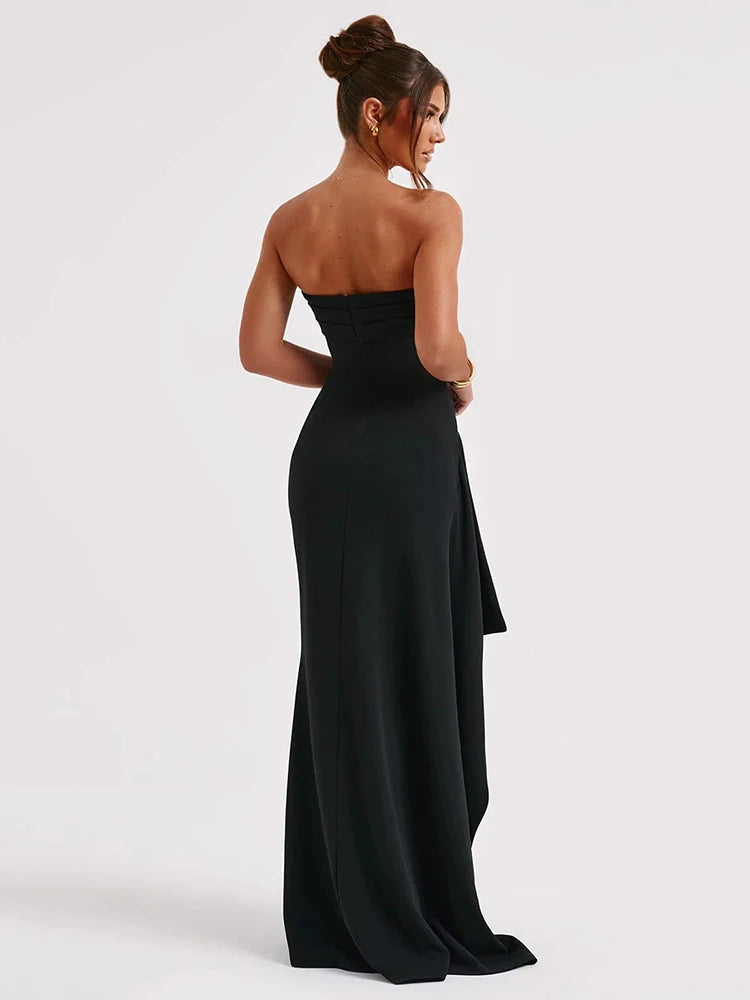 Strapless Backless High Split Maxi Dress for Black Off-shoulder Sleeveless Bodycon Club Party Long Dress Clothes