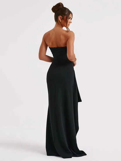 Strapless Backless High Split Maxi Dress for Black Off-shoulder Sleeveless Bodycon Club Party Long Dress Clothes
