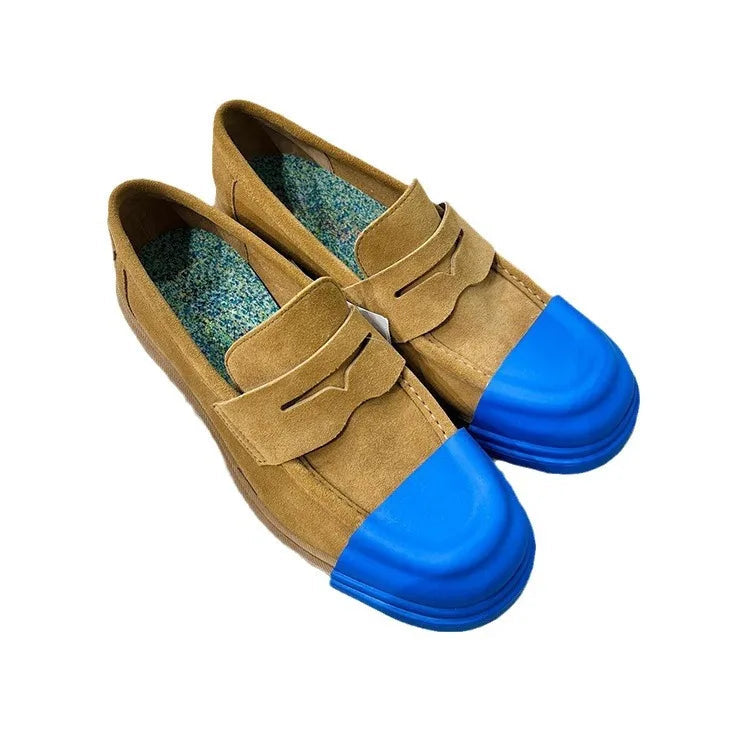 Leather Matte Color Blocking Niche Derby Shoes Retro Le Fu Shoes Thick Soled British Small Leather Shoes