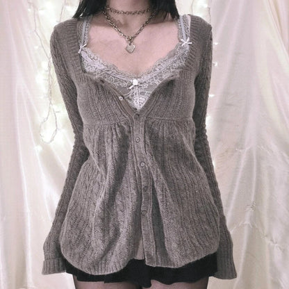 Coquette Grunge Y2k 00s Sweater Single Breasted Long Sleeve Cardigan 00s Aesthetic Kawaii Knitwear T-shirt Clothes