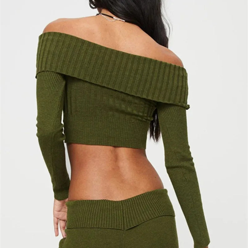 Knitted Slim Sweater Long Sleeve Off the Shoulders Pullovers Female Street Bodycon Sweaters Woman