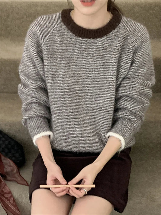 Retro Pullovers Stripes New Loose Soft Daily Winter Ol All Match Knitted Sweaters