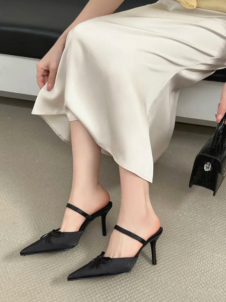 Street Style Pointed Toe Slippers Pumps Thin Heels Mule Slippers Party Prom Shoes Zapatos De Mujeres