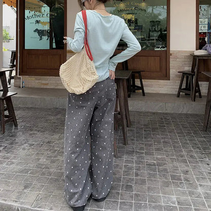 Summer Hot Retro Internet Celebrity Korean New Straight Tube Loose Wave Embroidery Pants Trend
