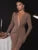 Glitter Deep V Neck Maxi Dress for Sparkle Long Sleeve Ruched Bodycon Split Club Party Dress