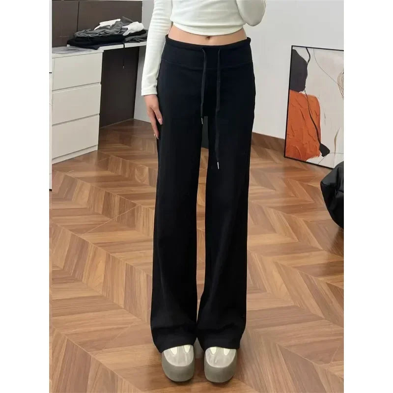 Slim Draped Straight Pants Autumn New Japanese High Waist Lace Up Color All Match Pants