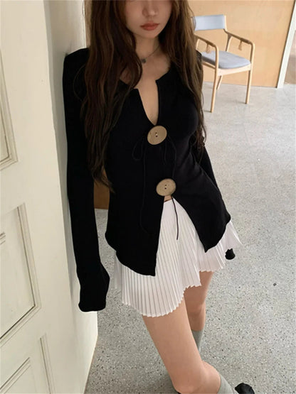 Stylish Slimfit Sweaters New Knitted Split Autumn High Street Ol Mujer Vneck