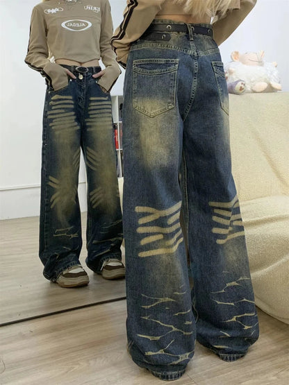 Y2k Oversized Jeans Woman Hip Hop Blue Kpop Wide Leg High Waist Denim Pants Causal Bottoms Mujer