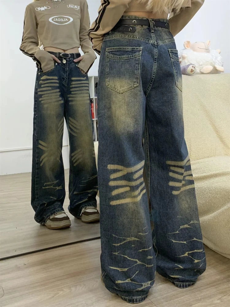 Y2k Oversized Jeans Woman Hip Hop Blue Kpop Wide Leg High Waist Denim Pants Causal Bottoms Mujer