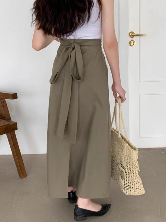 Korean Skirt Design Twist Linen Summer New High Waist Slimming Aline Long Skirts