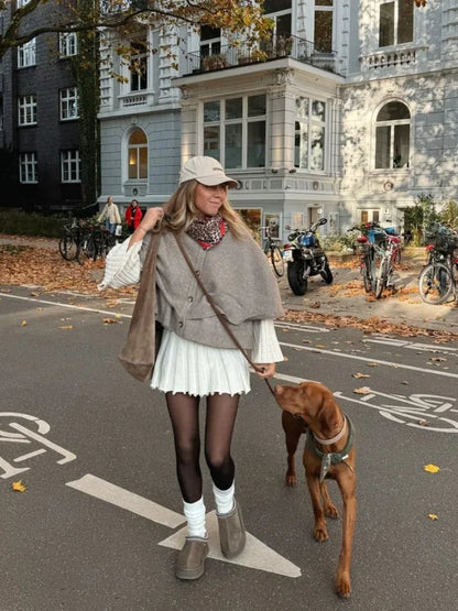 Knitted Cape Cardigan Single-breasted O-neck Sweaters Female Autumn Loose Versatile Simple Knitwear