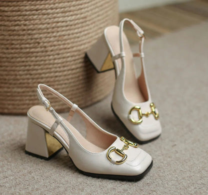 Mary Jane Shoes 4143 French Square Headed Thick Heels High Heels Single Shoes Baotou Letter Sandals