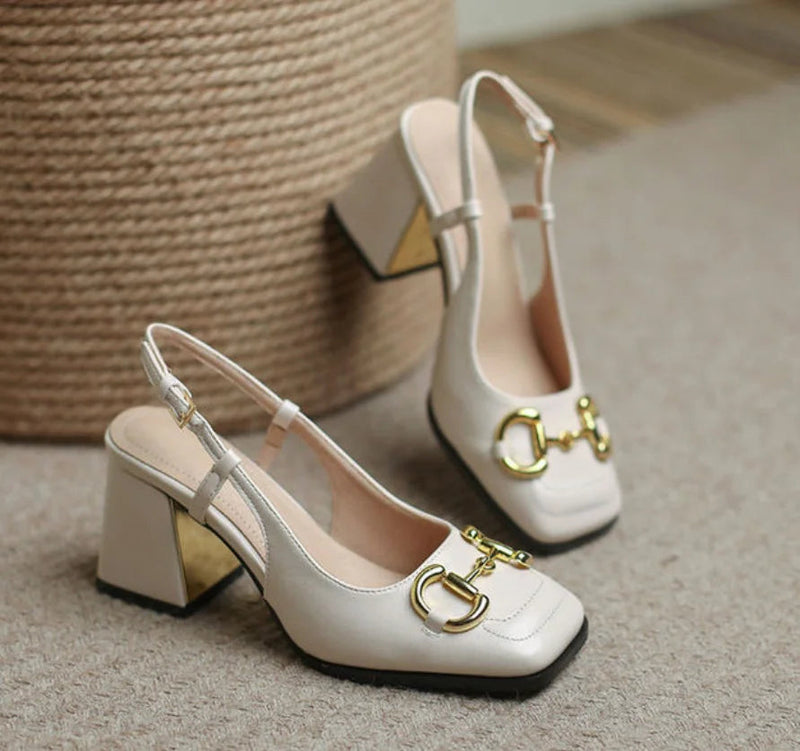 Mary Jane Shoes 4143 French Square Headed Thick Heels High Heels Single Shoes Baotou Letter Sandals