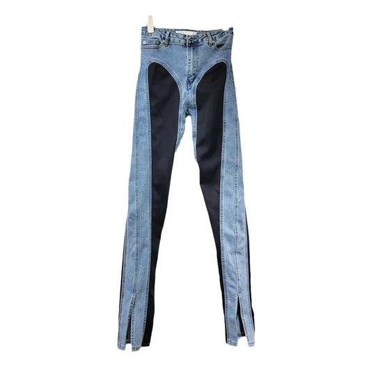 Denim Pants Contrast Color Slim Split Patchwork Thin Pencil Pants Autumn New
