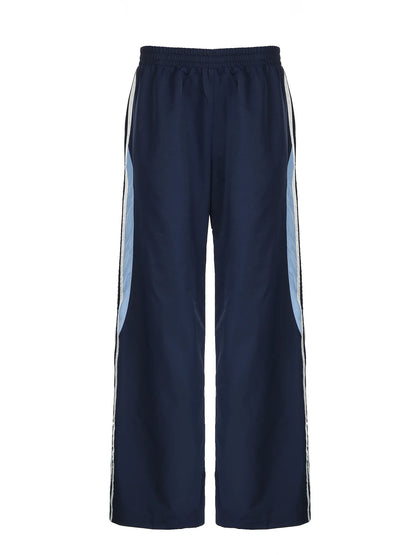 Contrast Stripe Wove Straight Leg Pants for Elastic Waist Loose Baggy Trousers Street Jogging Sweatpants