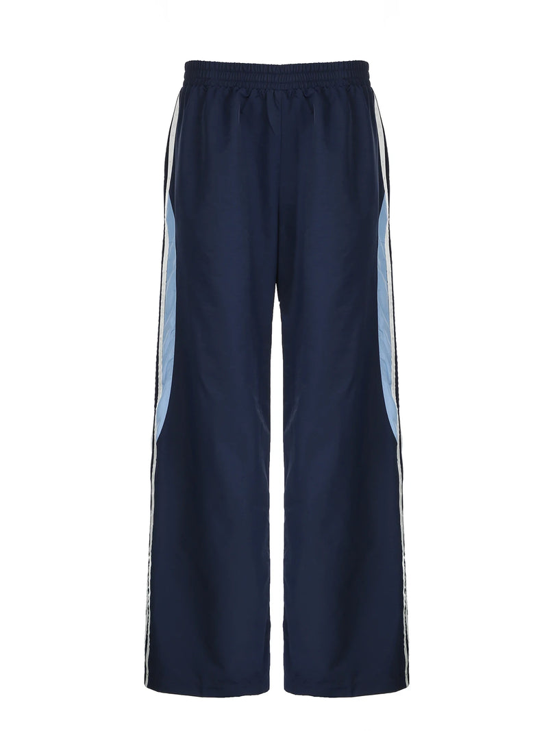 Contrast Stripe Wove Straight Leg Pants for Elastic Waist Loose Baggy Trousers Street Jogging Sweatpants