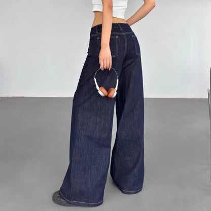 Y2k Blue Jeans Woman America Retro Baggy Harajuku Denim Pants Korean Style Wide Leg High Waist Trousers