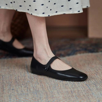 Mary Jane Shoes Spring New Genuine Leather Shoes Buckle Comfortable Flat Shoes
