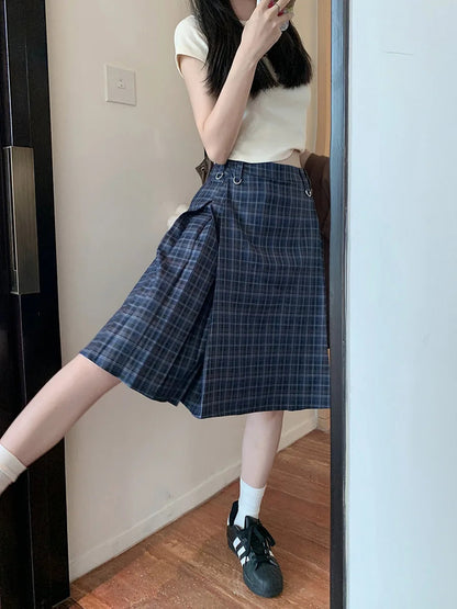 American Preppy Plaid Skirt Harajuku Clothing Highwaisted Pleated Skirts Korean Aline Skirt
