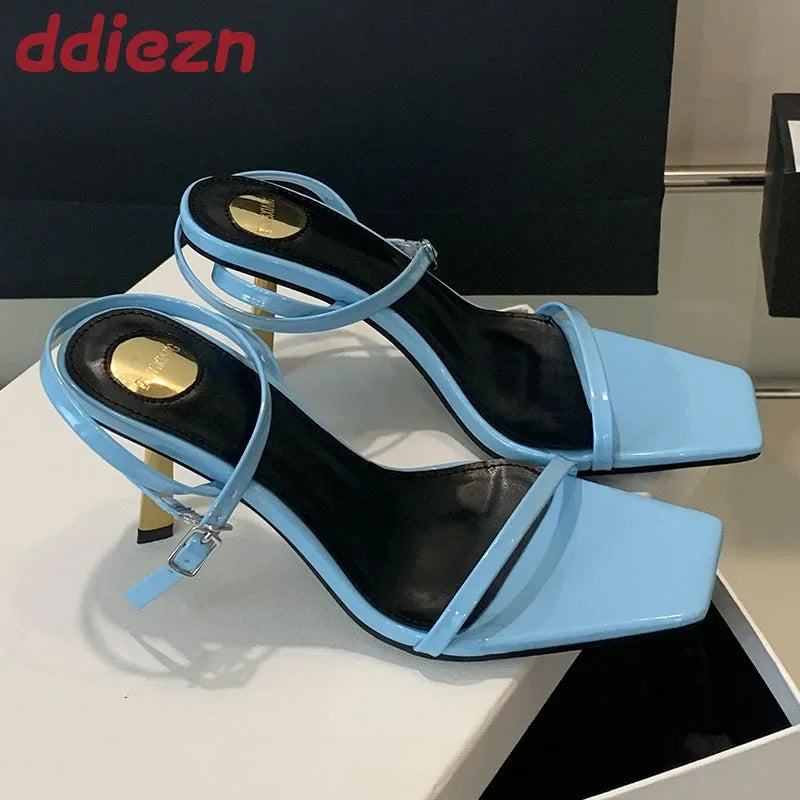 Thin Heels Sandals Open Toe Ankle Strap High Heels Female Simple Designer Party Shoes Pumps