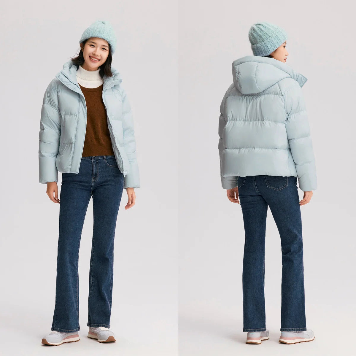 Down Jacket Color Loose Versatile Winter New Three-proof Hooded Puffer Coat Down Jacket
