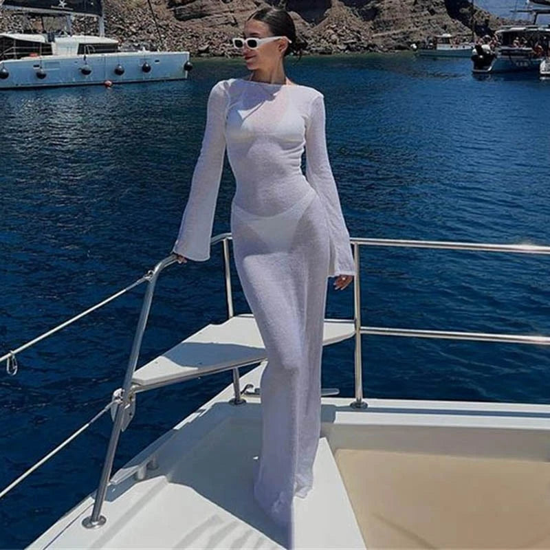 Beach Holiday Bikini Cover-ups Dress Sun Protection Bodycon Backless Long Dress Club Party Night