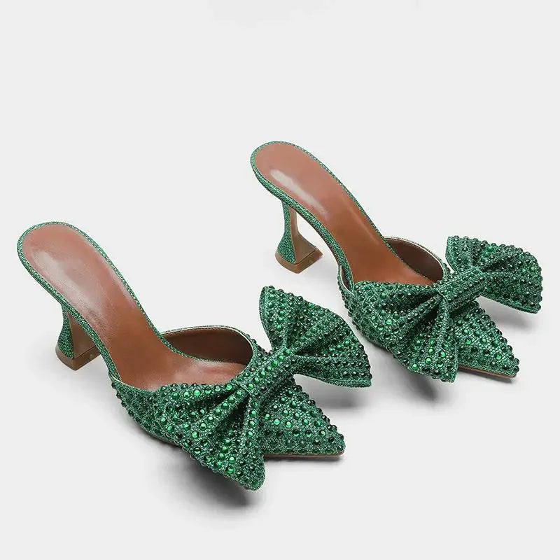 New European Station Pointed Bow Sandals Diamond Versatile Ultra High Heel Thin Heel Baotou Sandal Shoes