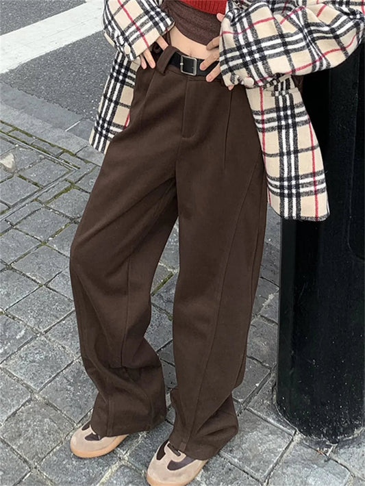 New Winter Pants Thicken Warm Work Wear Loose High Waist Straight All Match Daily
