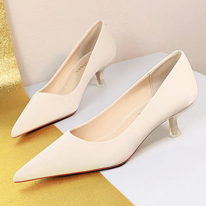 Shoes 4.5 Cm Heels Pointed Toe Woman Pumps Kitten Heels Large Size 34-43 Mid Heeled Female Shoes