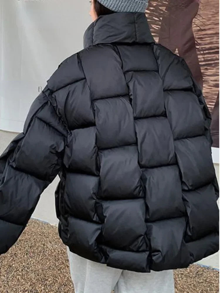 Winter Jacket for Threedimensional Plaid Woven Coat High Street Warm and Thick Winter New Down Jacket