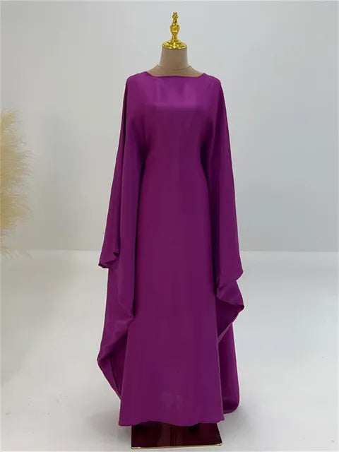 Autumn Loose Shiny Maxi Dress ’s Butterfly Batwing Long Sleeve Muslim Clothes Party Dress Female Long Dress New