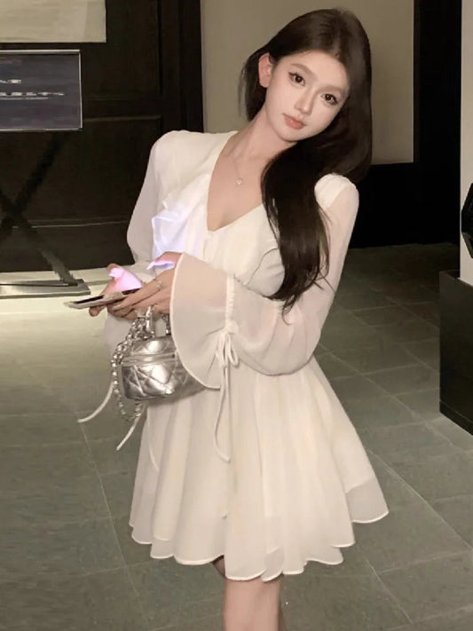 Wedding Party Evening Dresses Long Sleeve Ruffles Bandage Sweet Cocktail Mini Dress Birthday