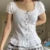 Kawaii Bow Lace Trim T-shirt Striped Patchwork Slim Fit Crop Top Y2k Aesthetic Fairy Grunge Retro Pullover Tees