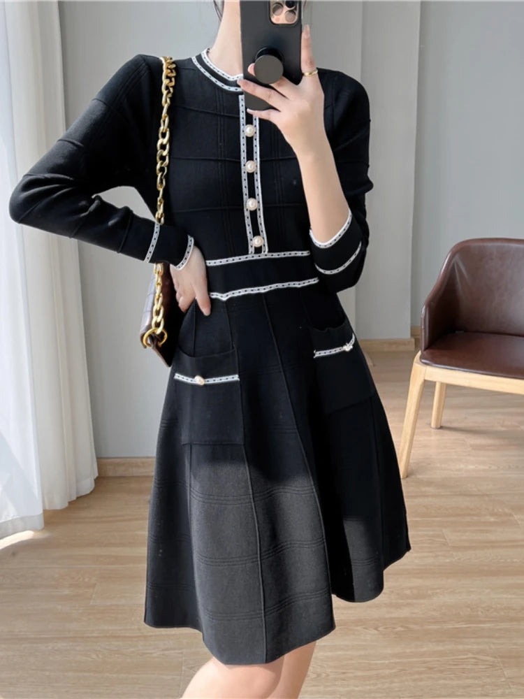 Spring Party Dresses Slim Knitted Midi Dress A-line Lady Korean Autumn Vestidos Mujer